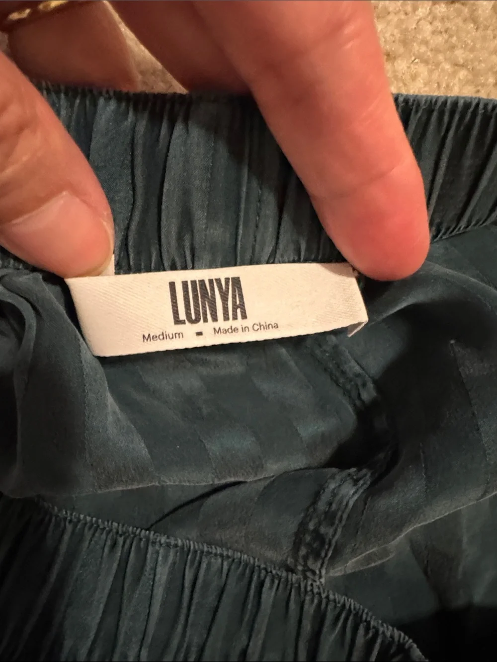 Lunya Washable Silk Striped Jacquard Boxer Dusky Cypress Green Loungewear-M